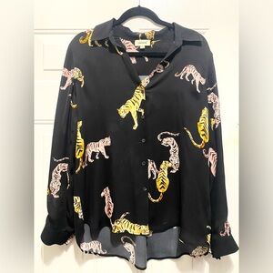 L AGENCE Nina Tiger-print Silk Blouse In Black Multi size medium